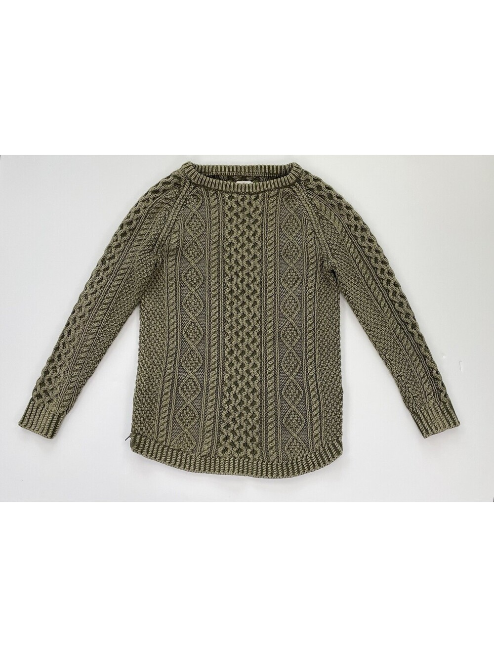 LL Bean Signature Fisherman Tunic Sweater Womens S Moss Green Cotton Side Zip
